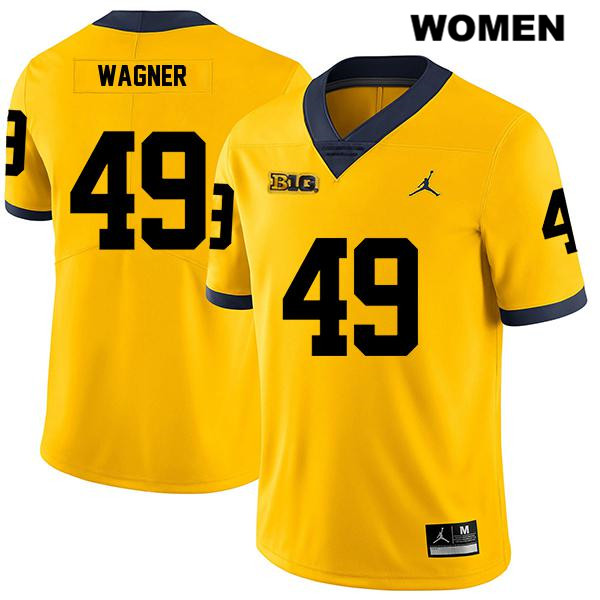 Women's NCAA Michigan Wolverines William Wagner #49 Yellow Jordan Brand Authentic Stitched Legend Football College Jersey LK25Z47KI